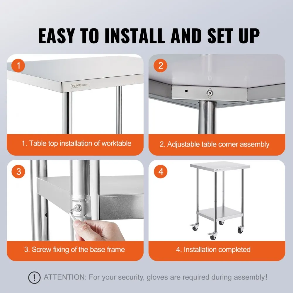 VEVOR werktafel keukentafel voorbereidingstafel oprolbaar commercieel 610x610mm