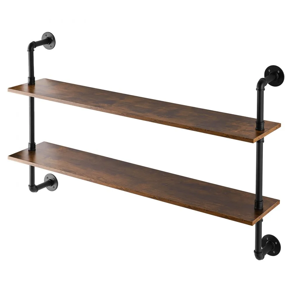 VEVOR Zwevende Plank Industriële Pijpplank Wandplank Plank Buizen 2 Niveaus 122x25cm